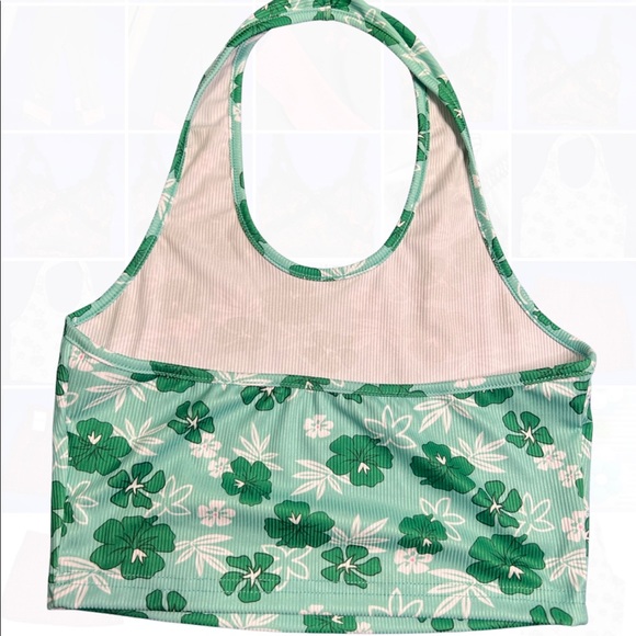 Green Floral Halter Crop Top - Picture 2 of 6